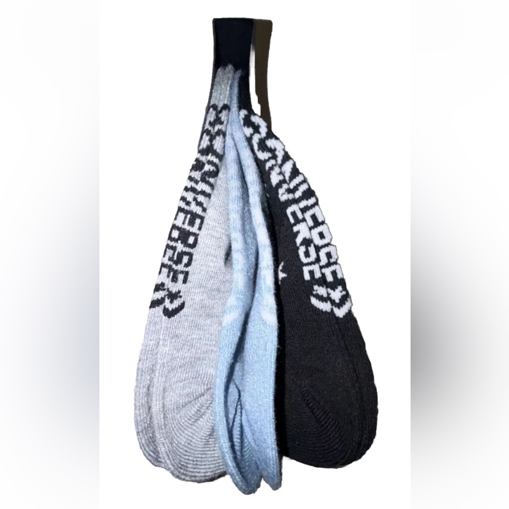 Converse Flat Knit Ultra Low Socks 3 Pair Women 4-10 Black Blue Gray Logo Chucks - Picture 5 of 9
